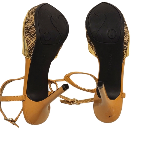 Sam & Libby Gold & Caramel Ankle Strap Peep Toe Platform Heels Size 9 New - Picture 5 of 11